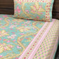 Turquoise and Pink Floral Jaal Cotton Super King Bedsheet