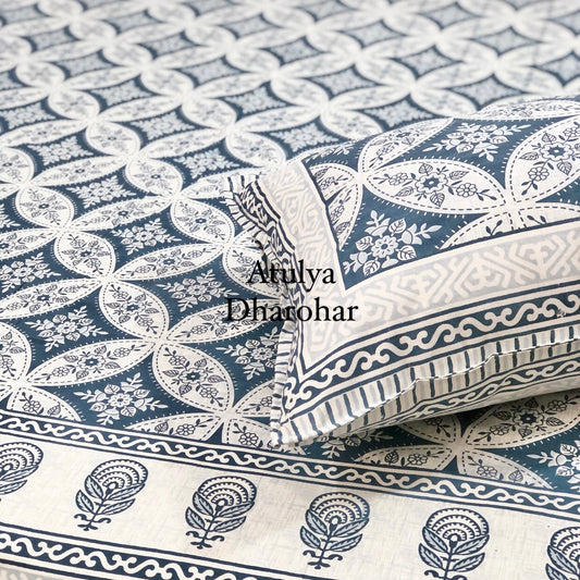 Blue Floral Motifs Bedsheet