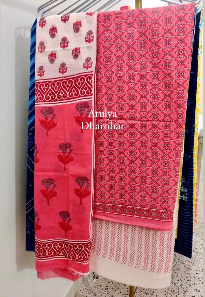 Pink Suit Fabric with Cotton Dupatta