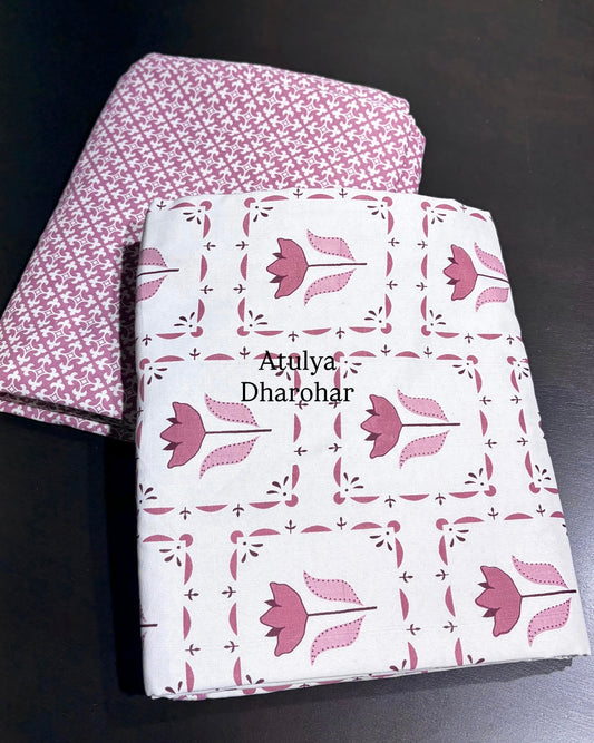 Pink Lotus Motifs Cambric Cotton Single Dohar Pair