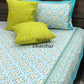 Turquoise and Green Mughal Jaal Cotton King Size Bedsheet