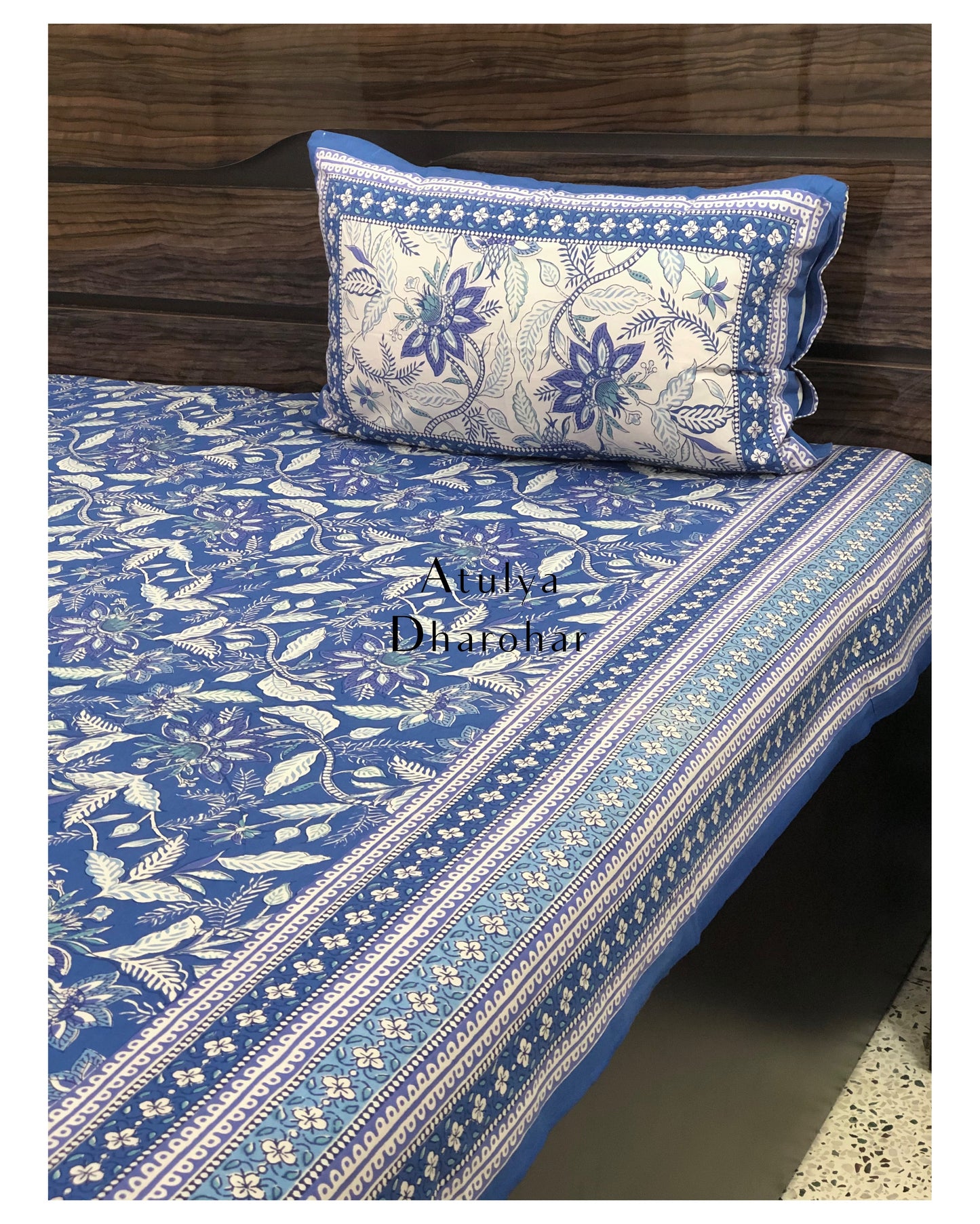 Blue Floral Jaal Bedsheet