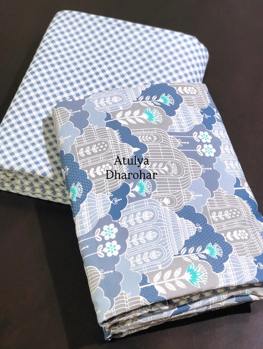 Blue Jharokha Cambric Cotton Single Dohar Pair