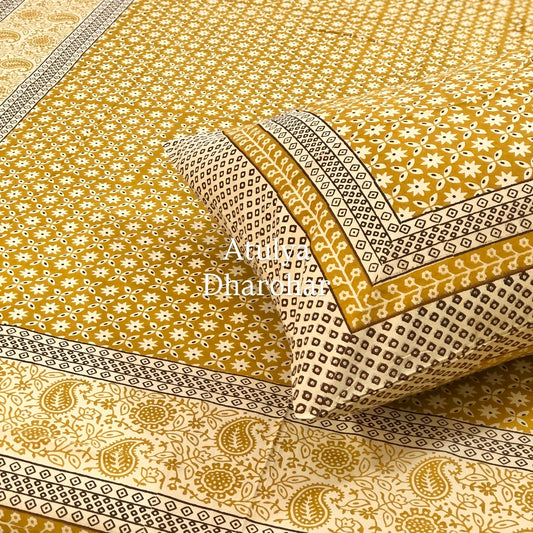 Greenish Mustard Kalamkari Single Bedsheet