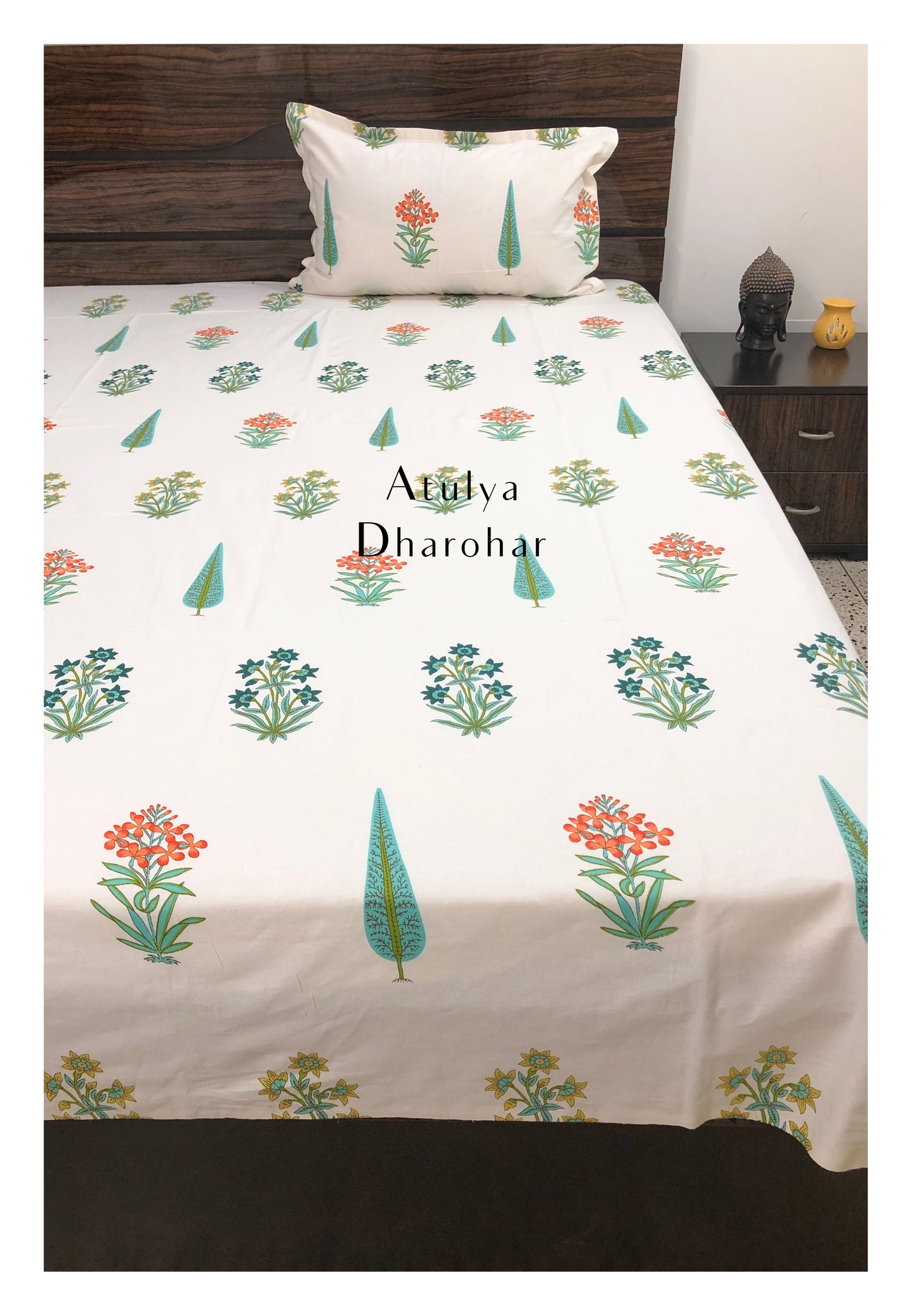 Multicolour Floral Motifs Cotton Bedsheet