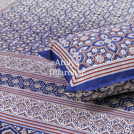 Blue Ajrakh King Size Bedsheet