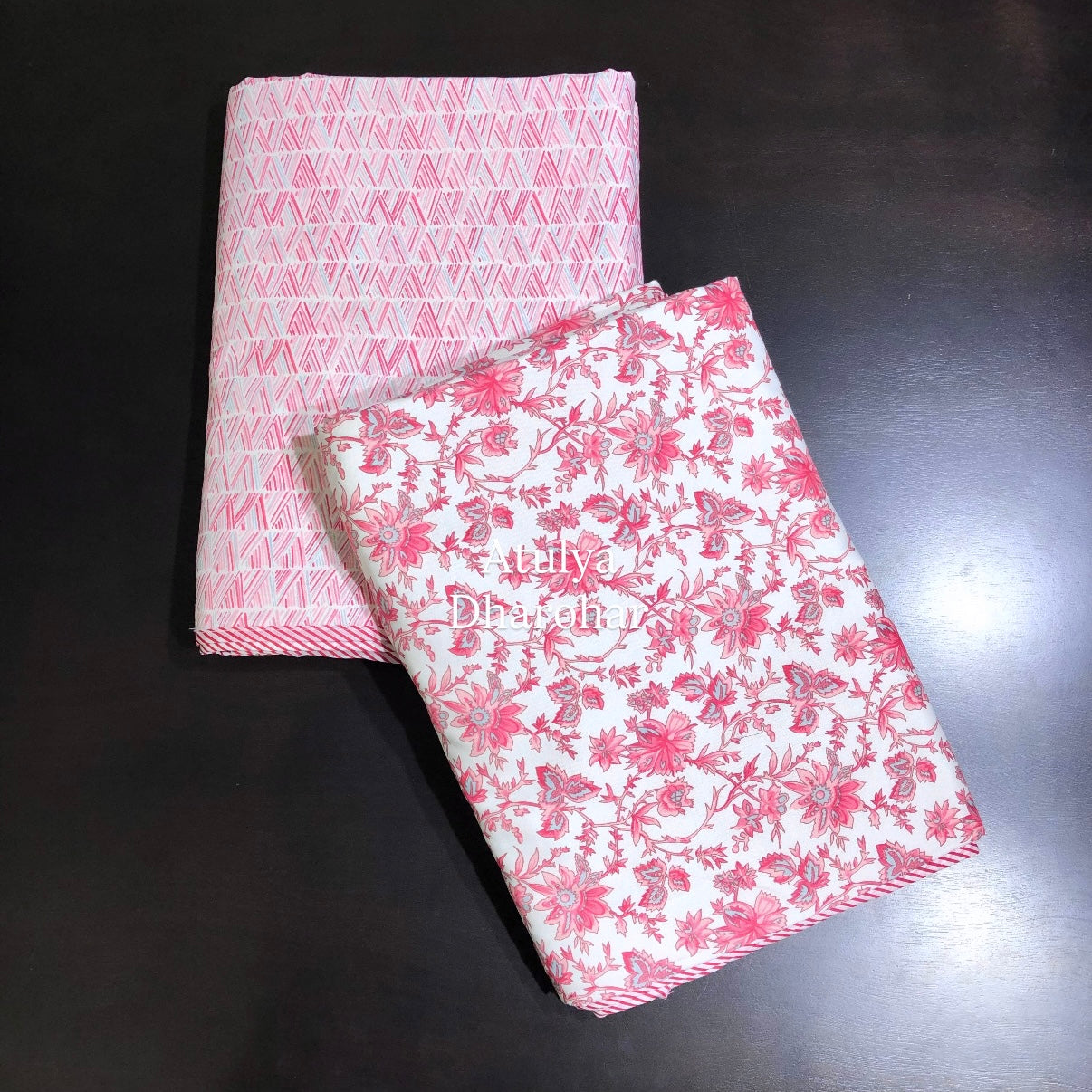Pink Floral Jaal Cambric Cotton Single Dohar Pair