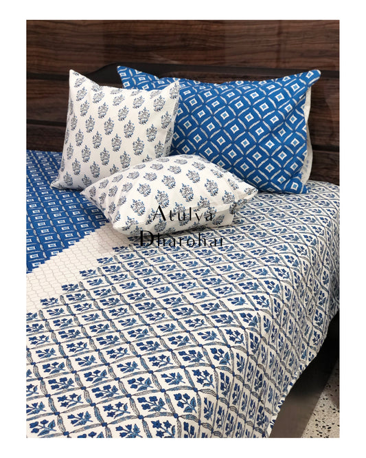 Blue Floral Motifs Bedsheet