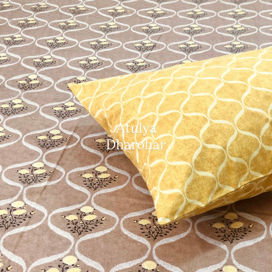 Yellow Floral Mughal Jaal Super King Bedsheet