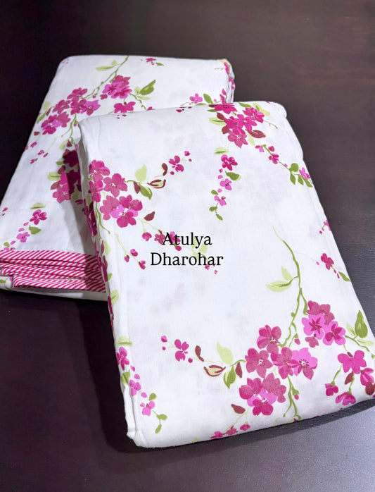 Pink Floral Mulmul Single Dohar Pair