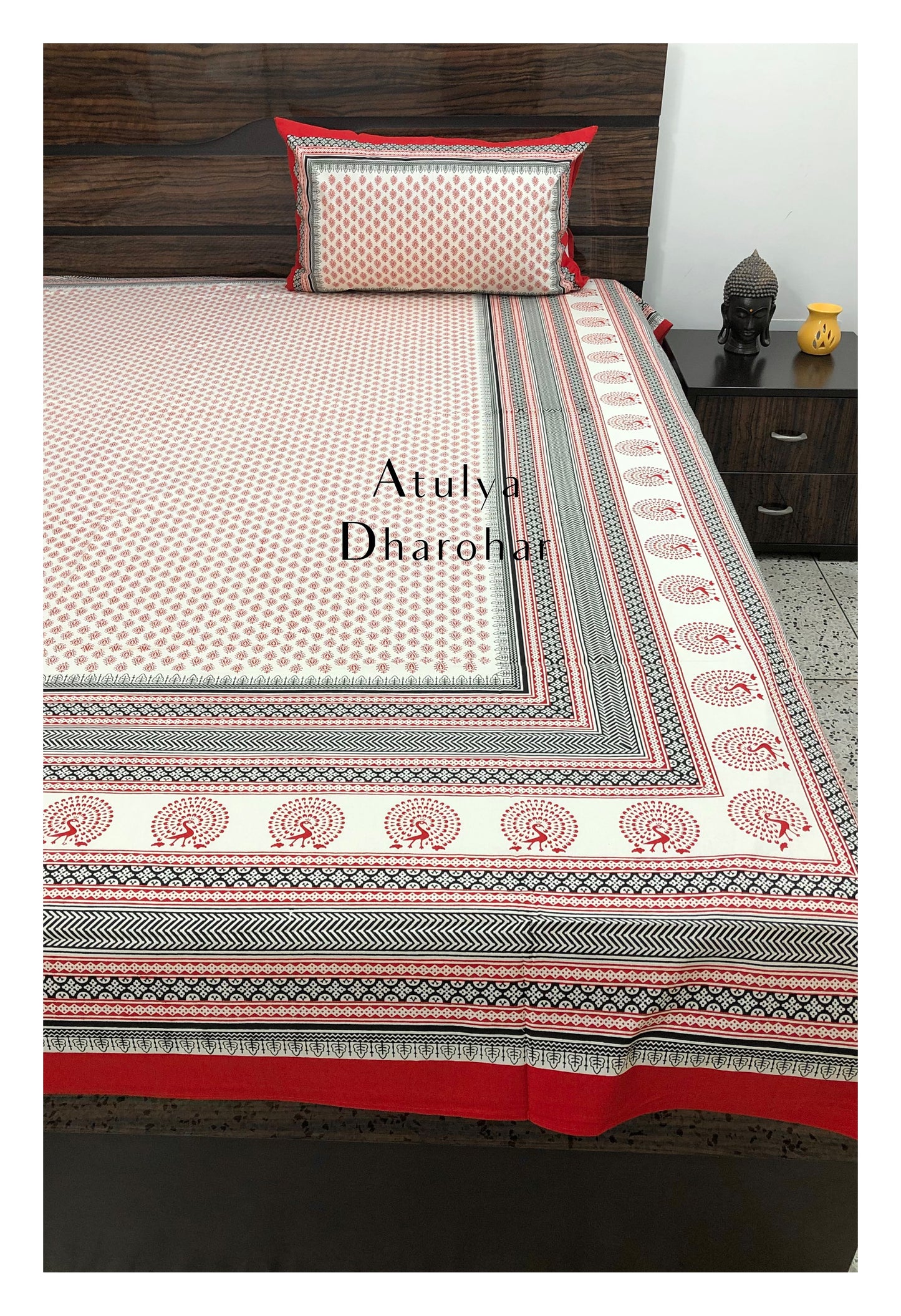 Red and Black Kalamkari Bedsheet