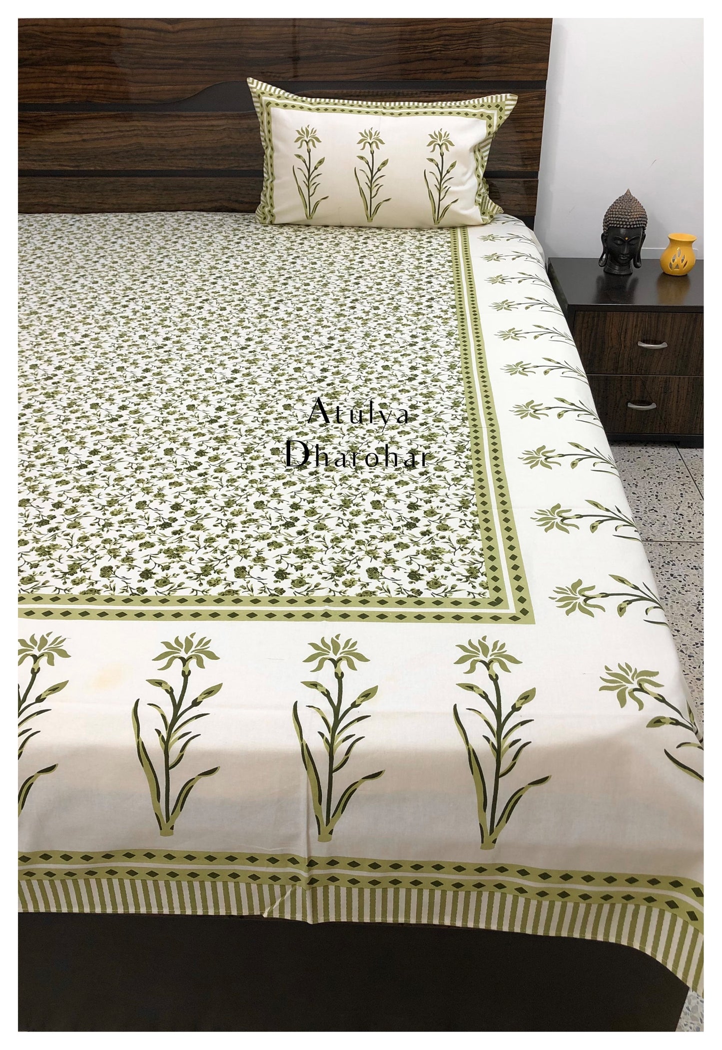 Green Floral Motifs Bedsheet