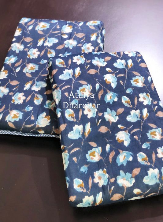 Blue Floral Mulmul Single Dohar Pair
