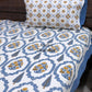 Blue and Yellow Floral Mughal Jaal Cotton Super King Bedsheet