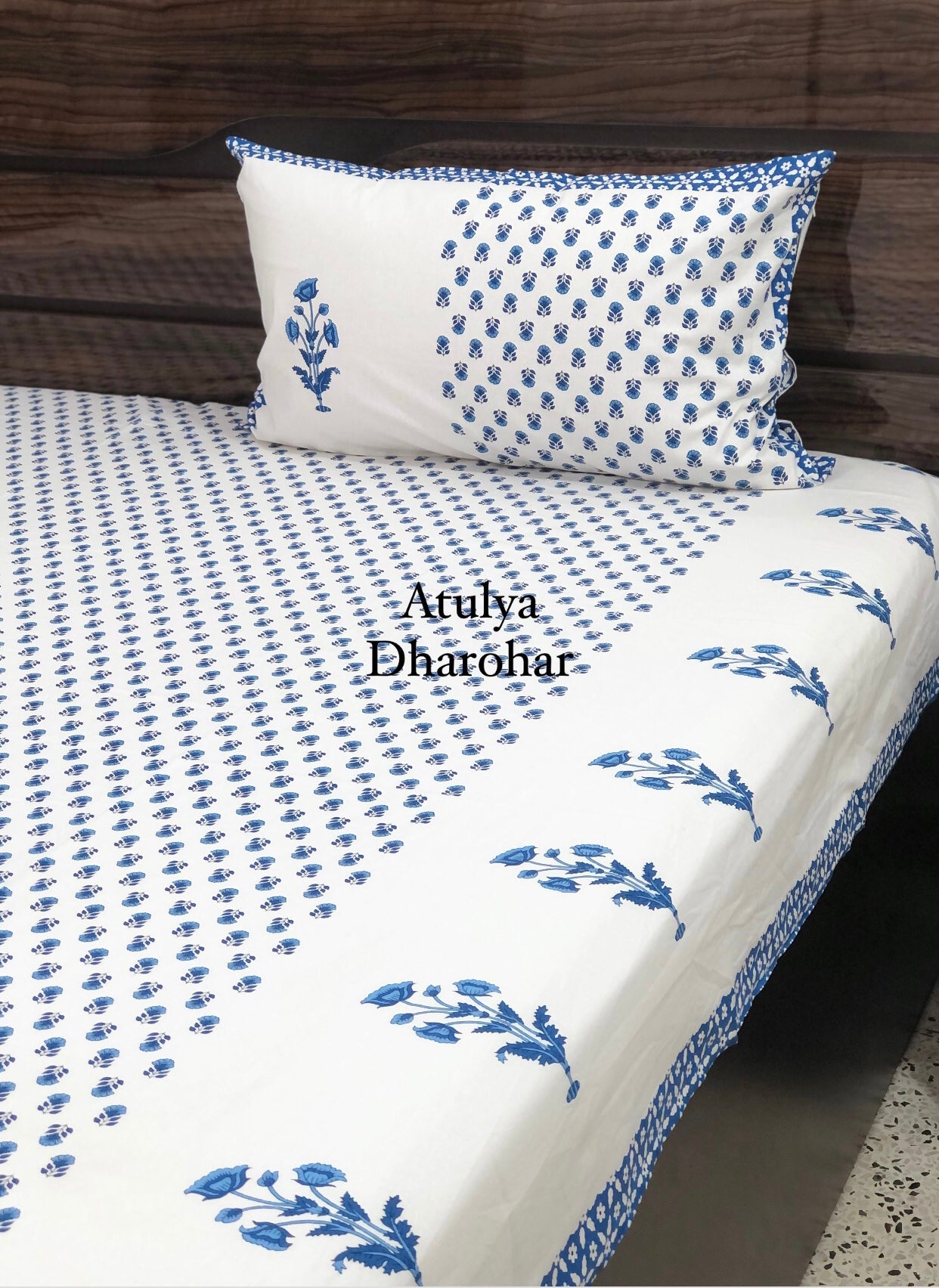 Blue Floral Motifs Bedsheet