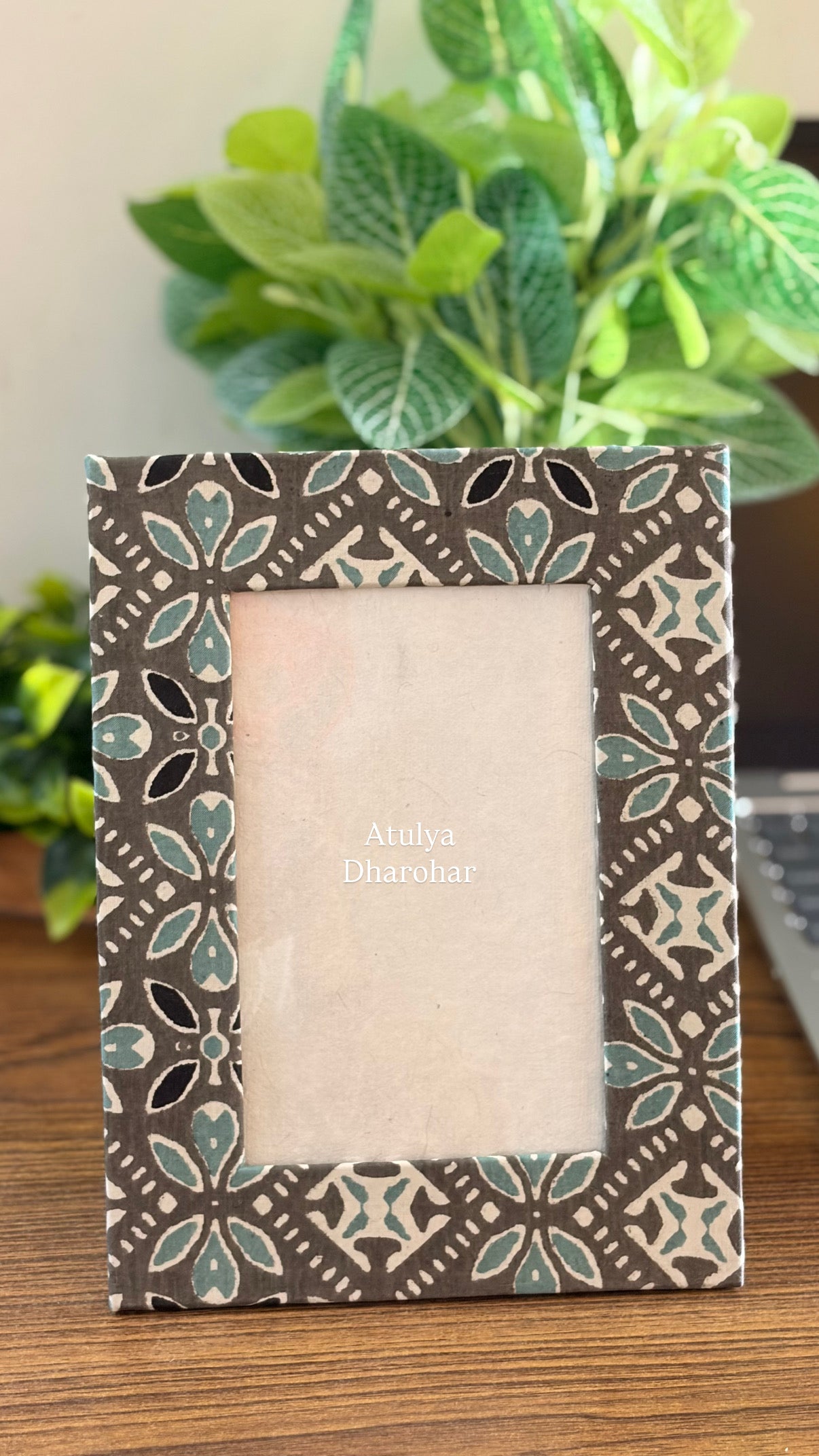 Grey Floral Motifs Photo Frame