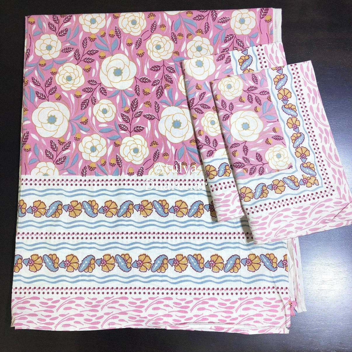 Pink and Yellow Floral Jaal Cotton King Size Bedsheet