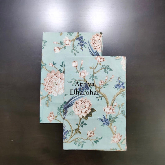 Blue Floral and Bird Motifs Pillow Covers