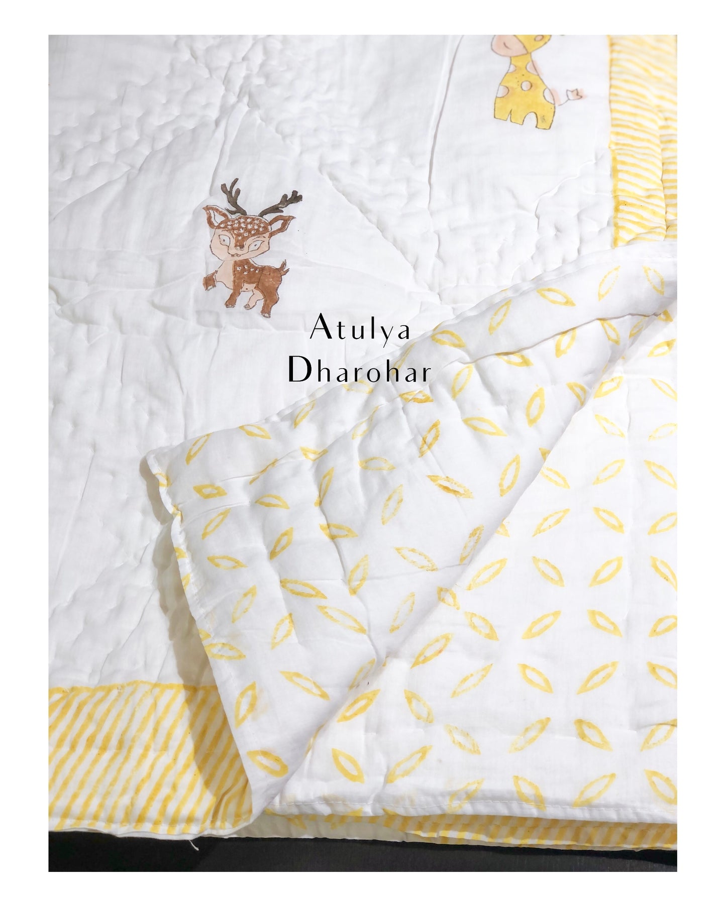 Giraffe and Deer Baby Hand Block Printed Quilt