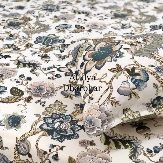 Navy Blue Floral Jaal Cotton Super King Bedsheet