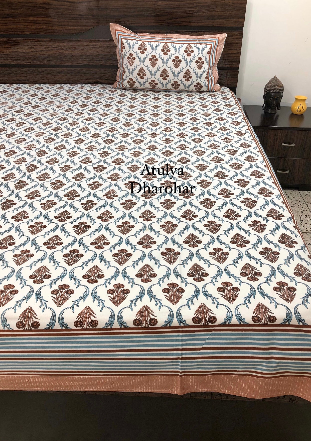 Brown Floral Mughal Jaal Bedsheet