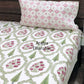 Green and Pink Mughal Jaal Hand Block Super King Bedsheet