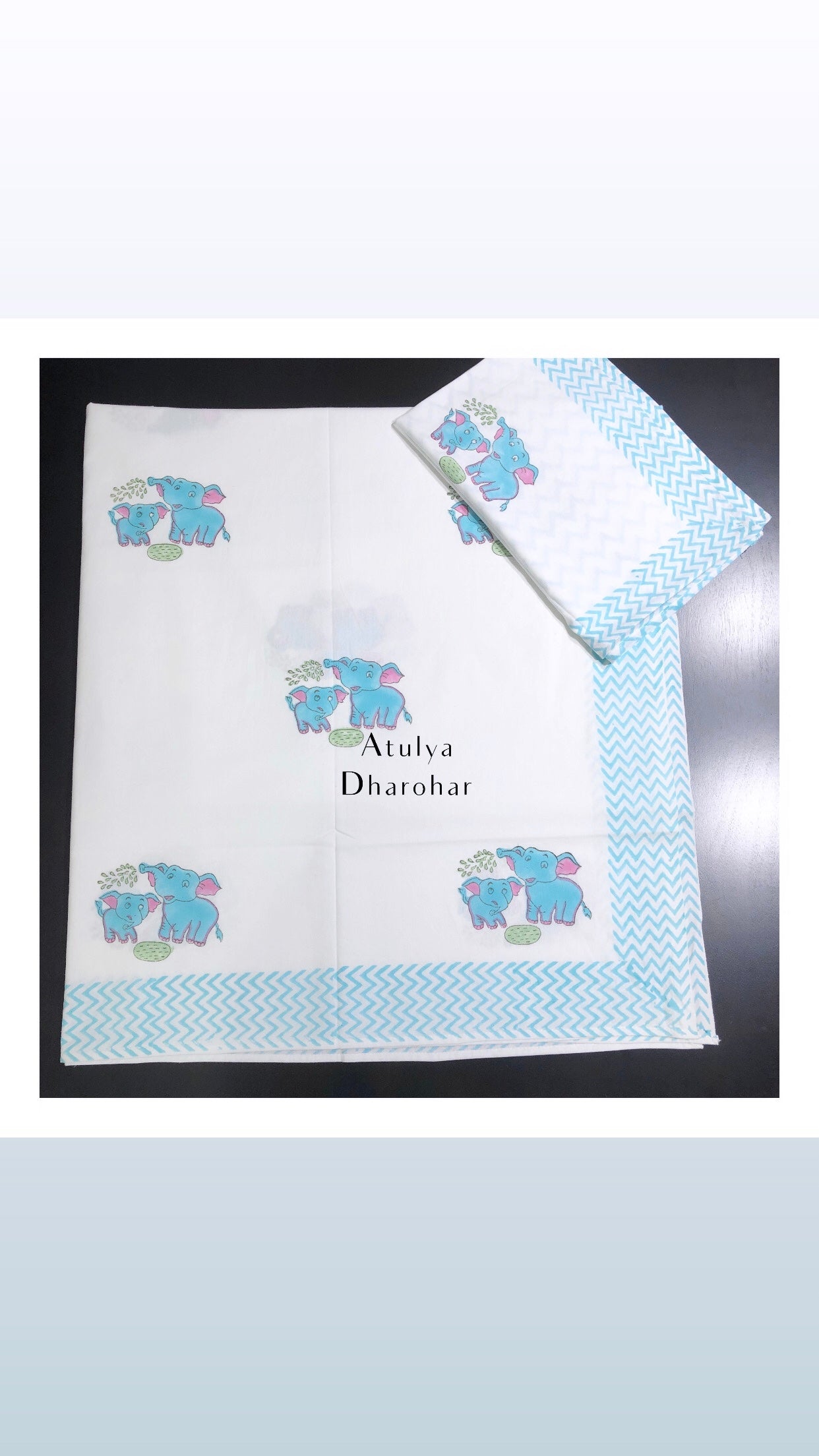 Mom and Baby Elephant Playing Kids Hand Block Printed Single Bedsheet