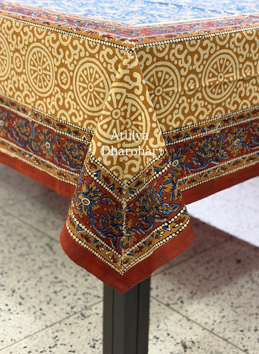 Indigo Kalamkari Hand Block Dining Table Cover