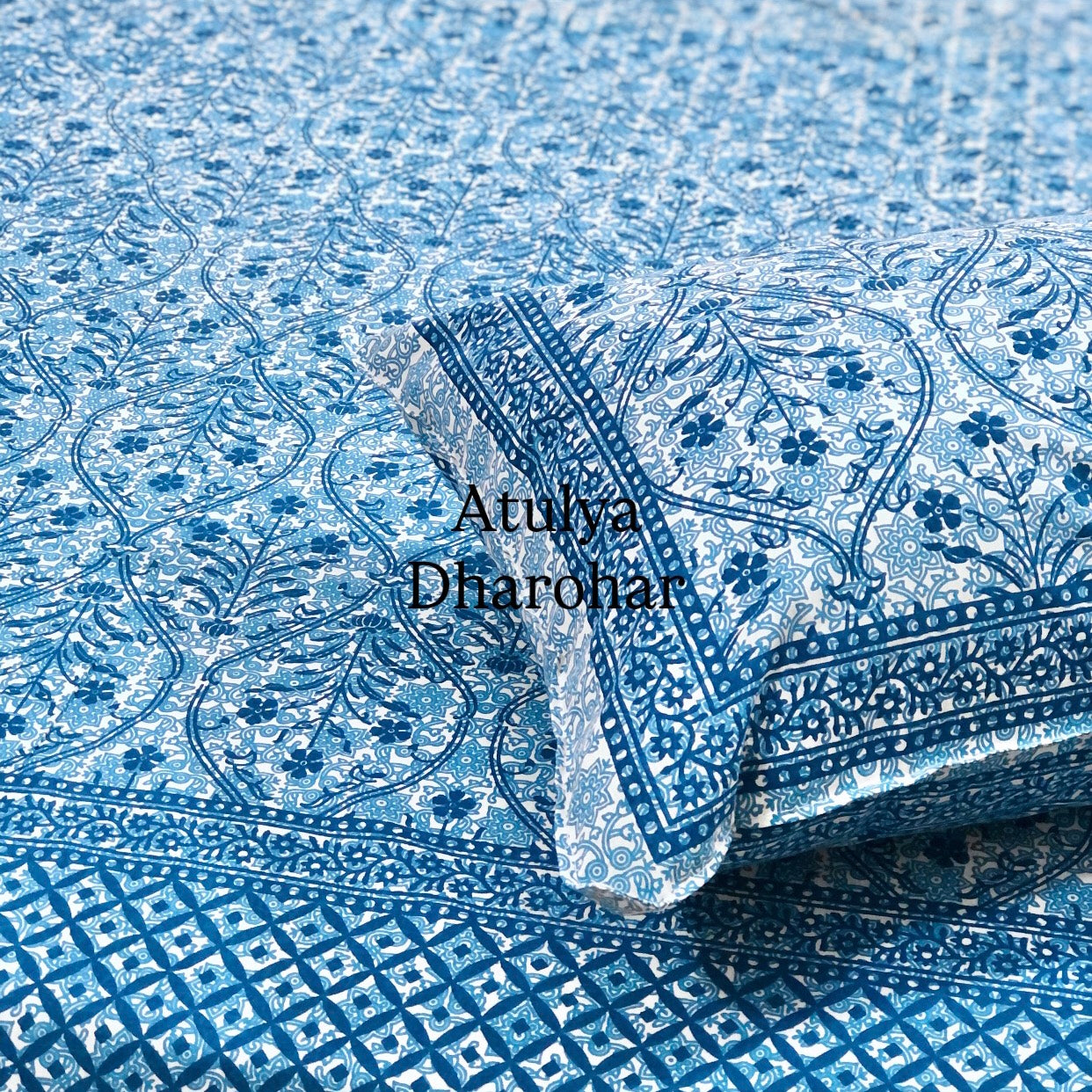 Blue Mughal Jaal Cotton King Size Bedsheet