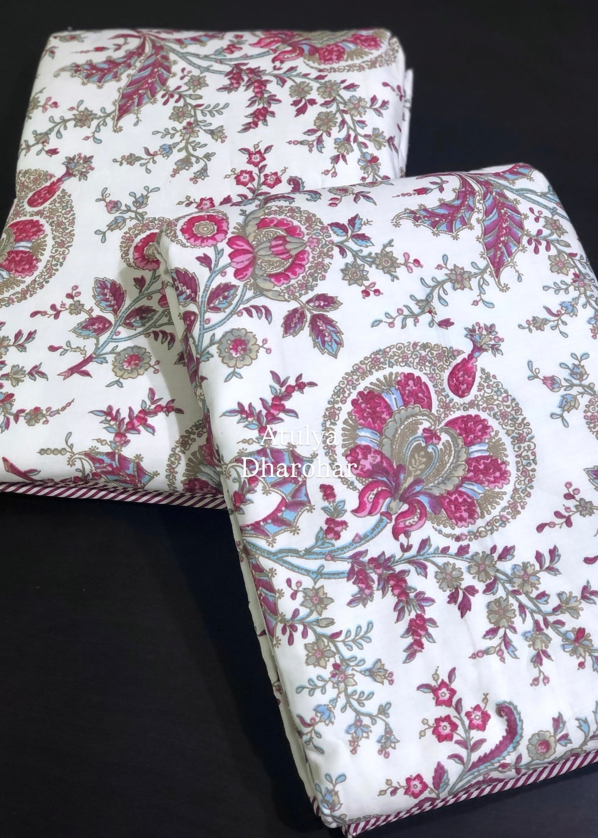 Purplish Pink Floral Jaal Mulmul Single Dohar Pair