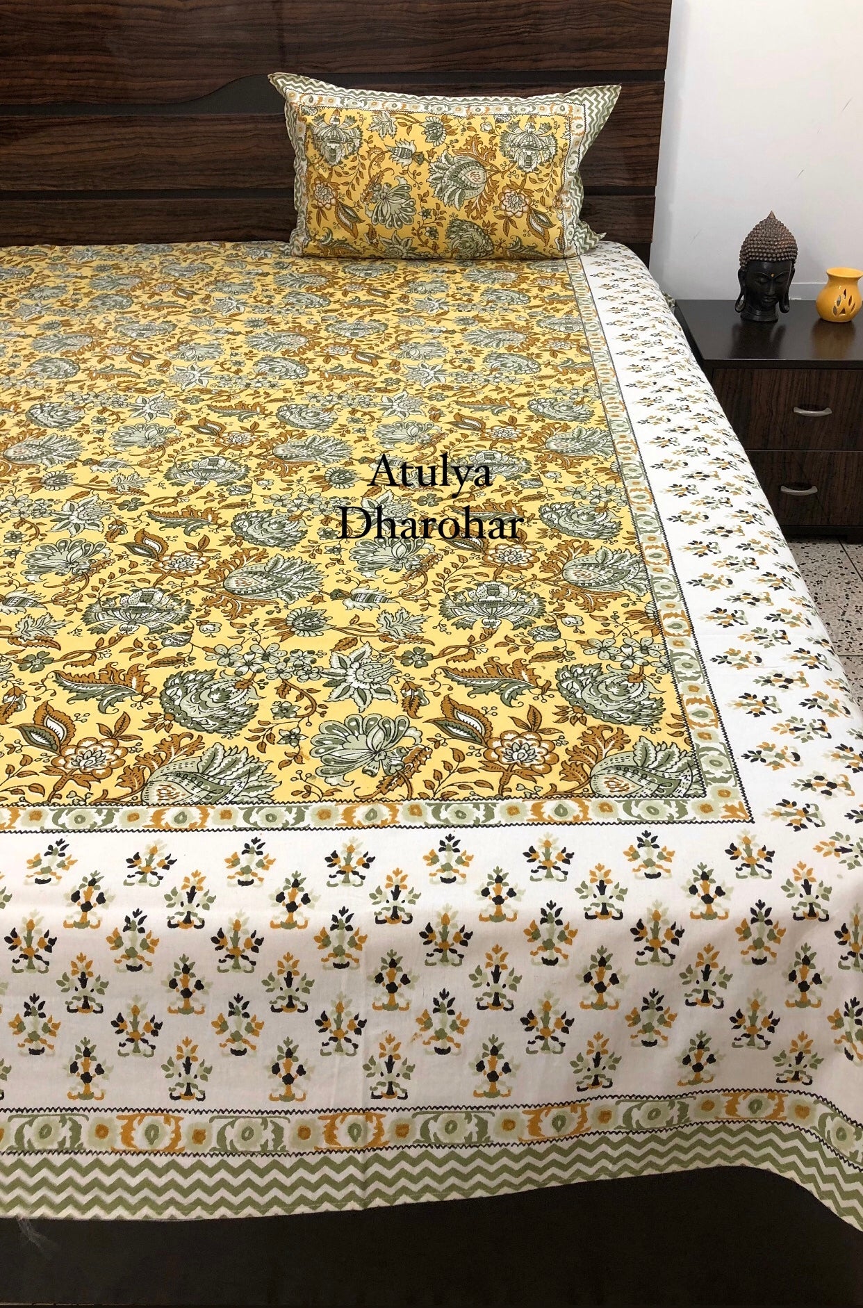 Green and Brown Floral Jaal Bedsheet