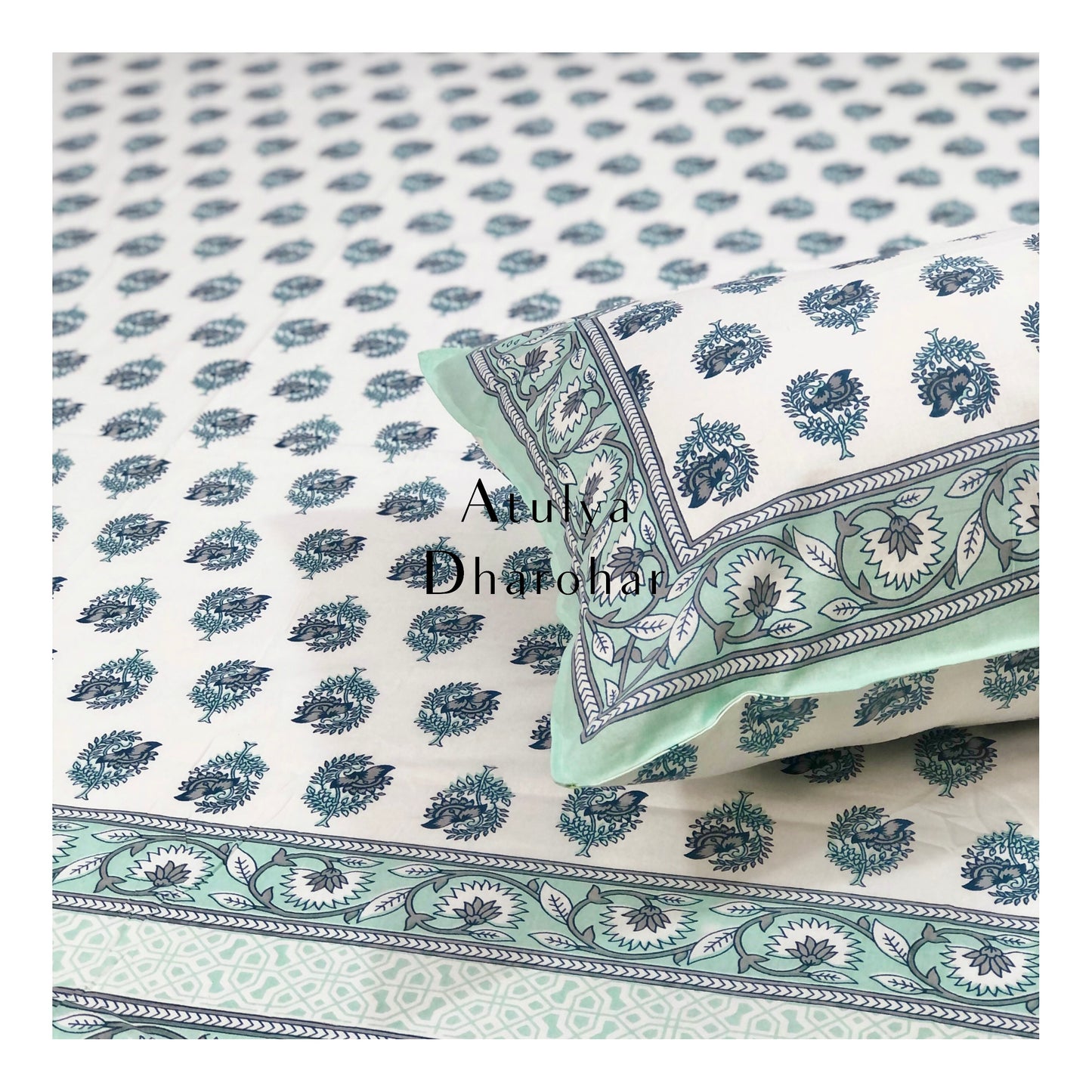 Blue Floral Motifs Cotton King Size Bedsheet