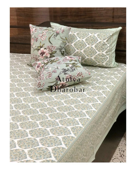 Green Floral Cushion Cover Pair