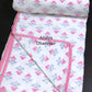 Pink Floral Motifs Mulmul Double Bed Dohar