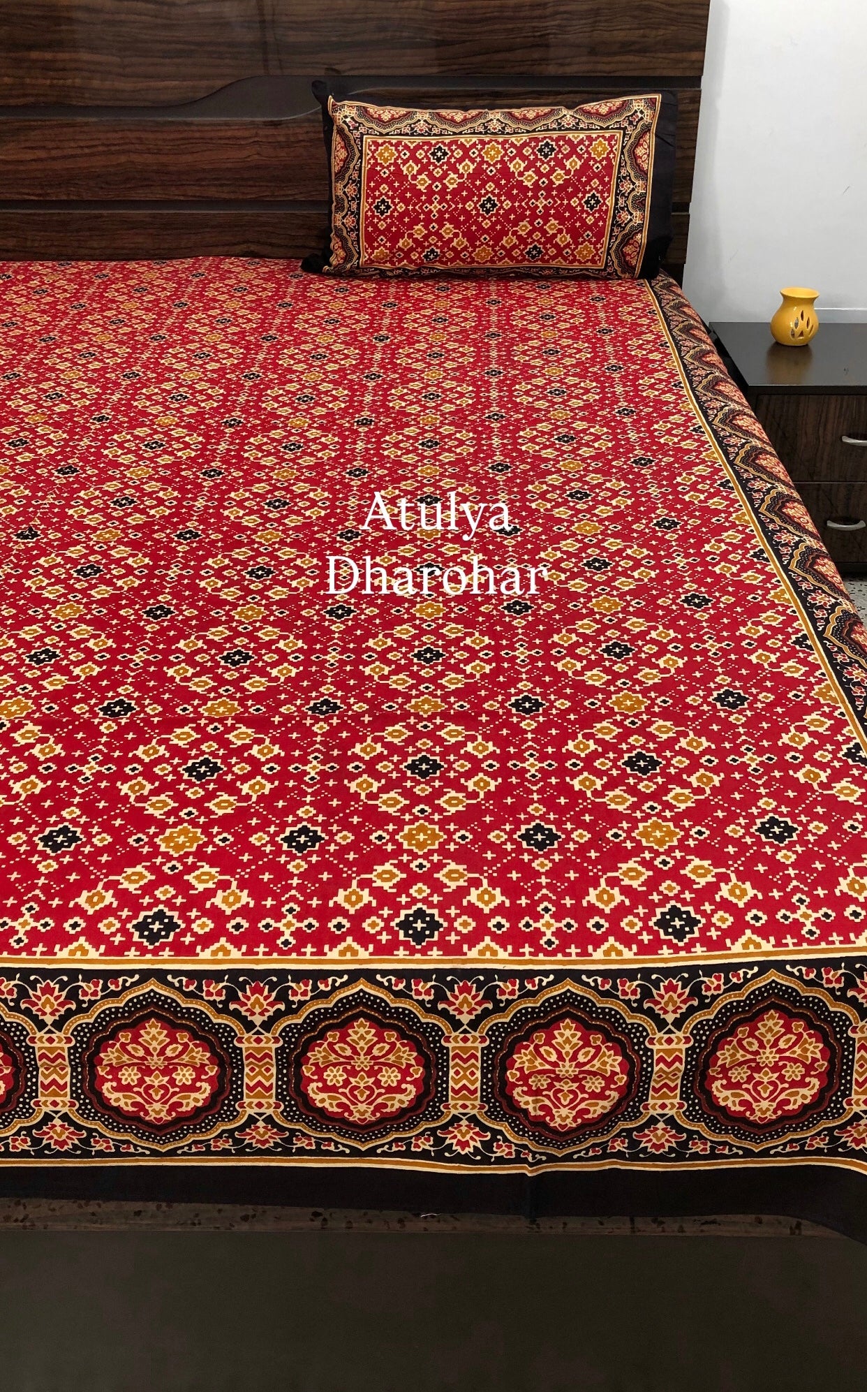 Red Bandhej Cotton King Size Bedsheet