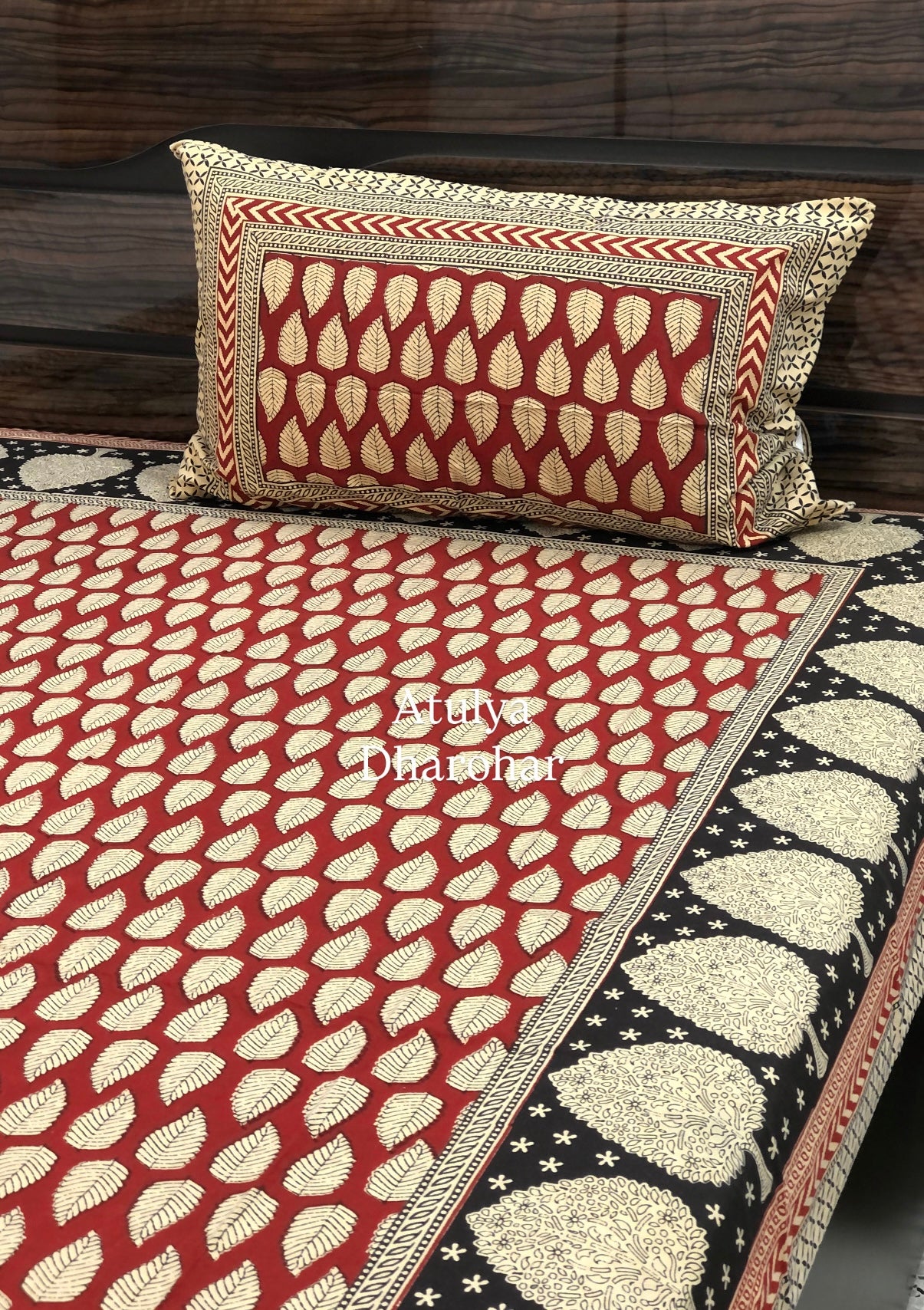 Maroon and Black Kalamkari Single Bedsheet