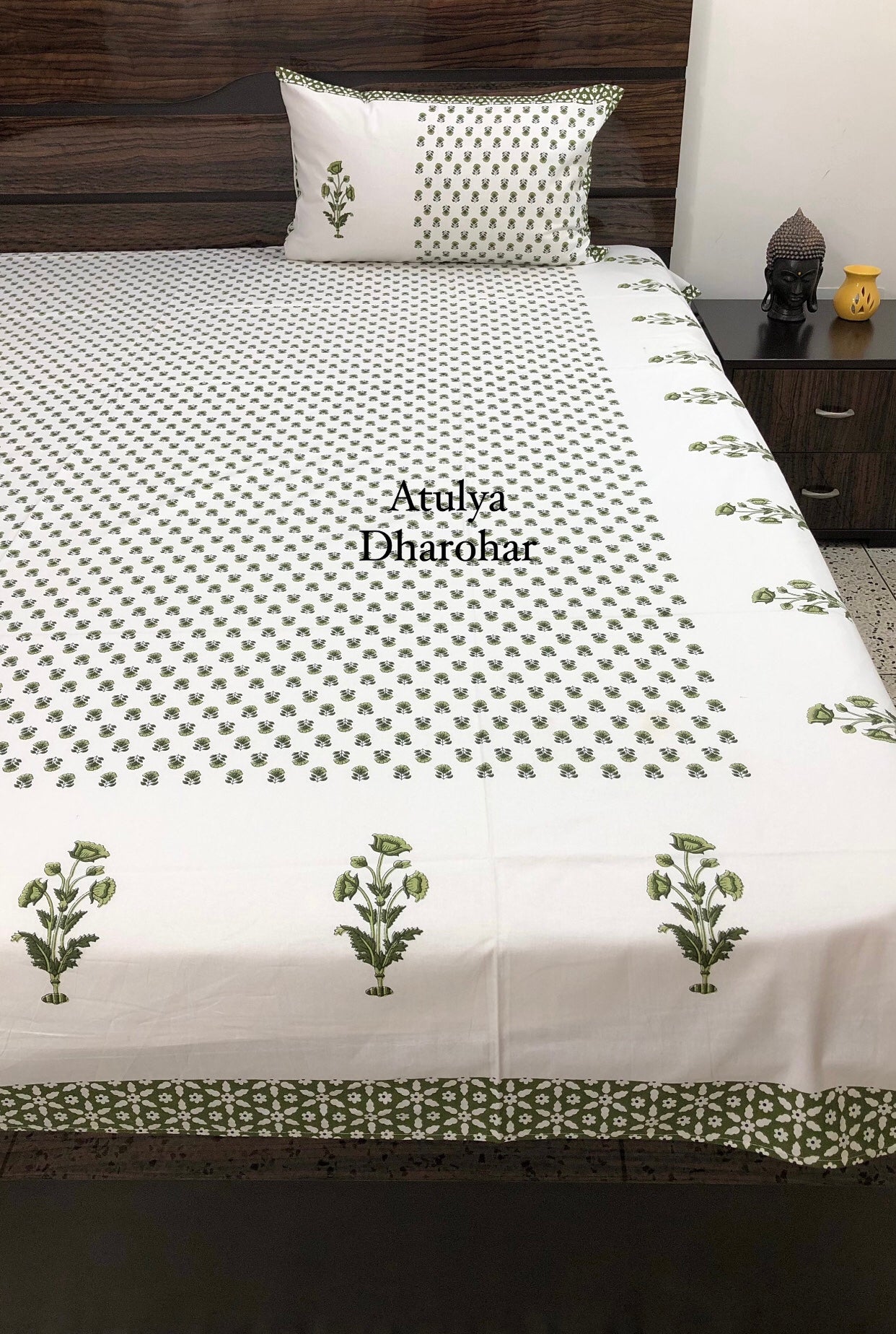 Green Floral Motifs Bedsheet