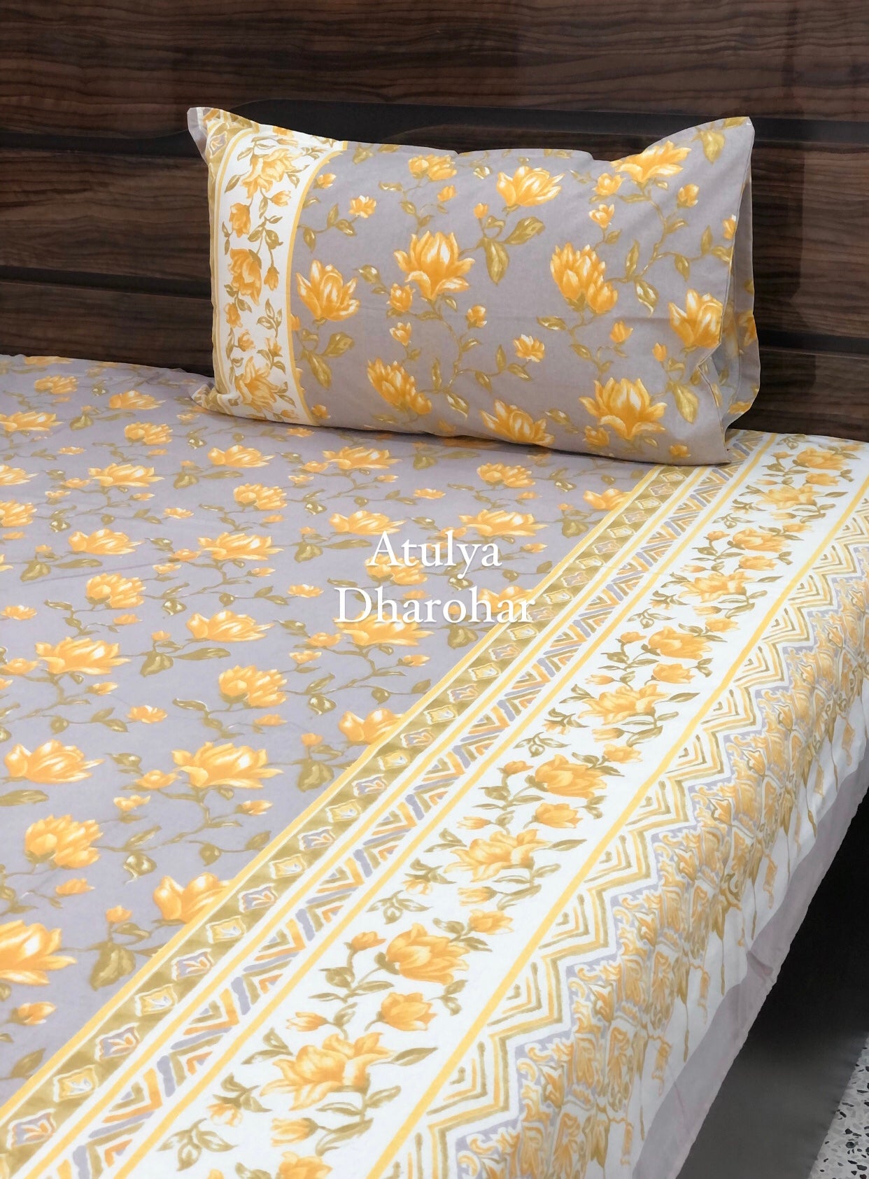 Yellow Floral Jaal Bedsheet