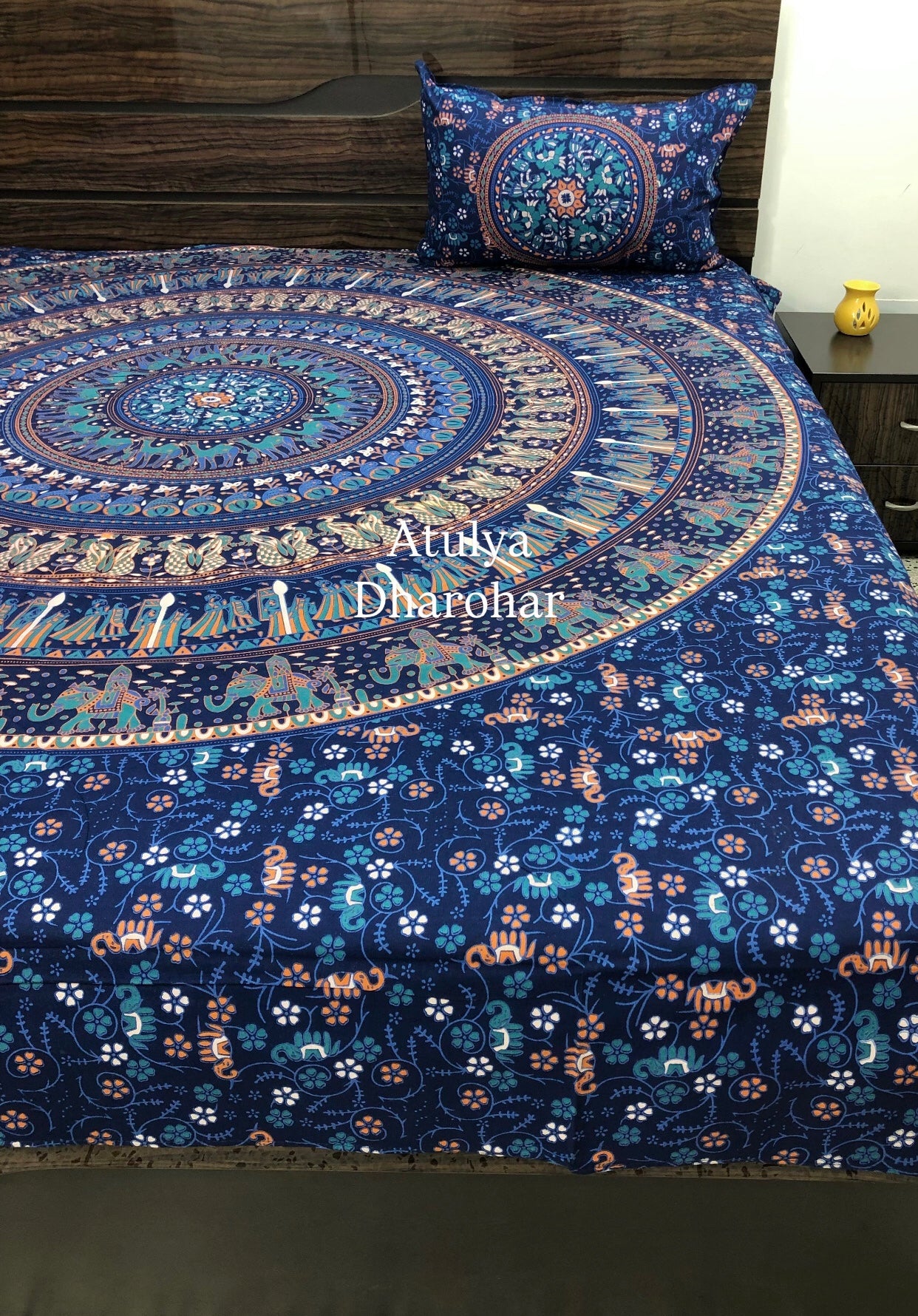 Blue Mandala Cotton King Size Bedsheet