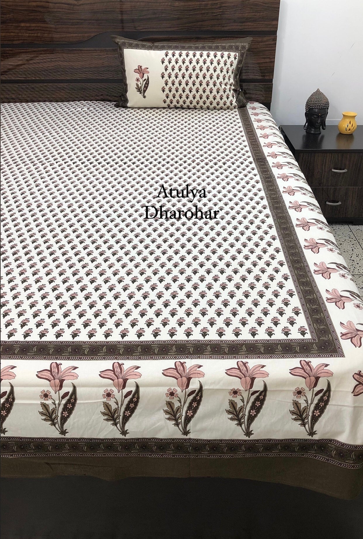 Brown Floral King Size Bedsheet