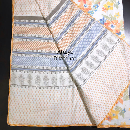 Orange Floral Jaal Mulmul Double Bed Dohar