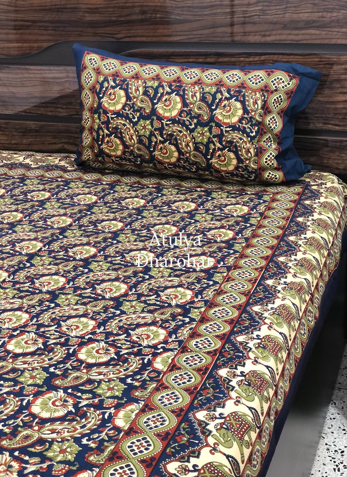 Indigo Floral Jaal Cotton Single Bed Bedsheet