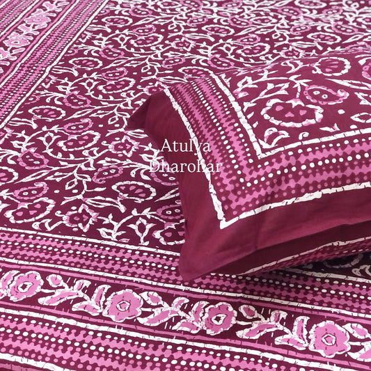 Magenta Pink Floral Jaal Cotton Single Bed Bedsheet