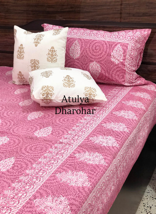 Pink Floral Motifs King Size Bedsheet
