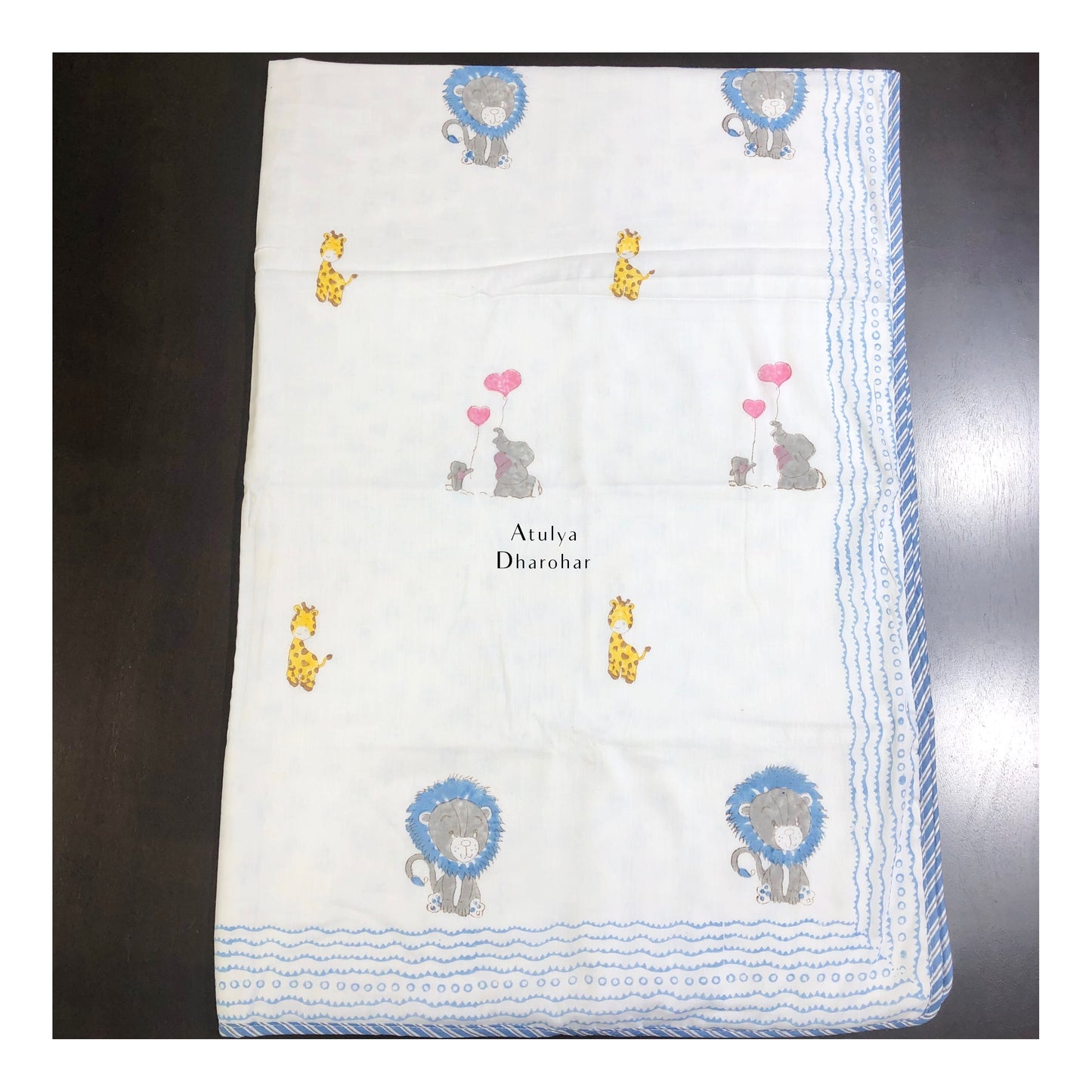 Jungle Theme Hand Block Printed Baby Mulmul Dohar