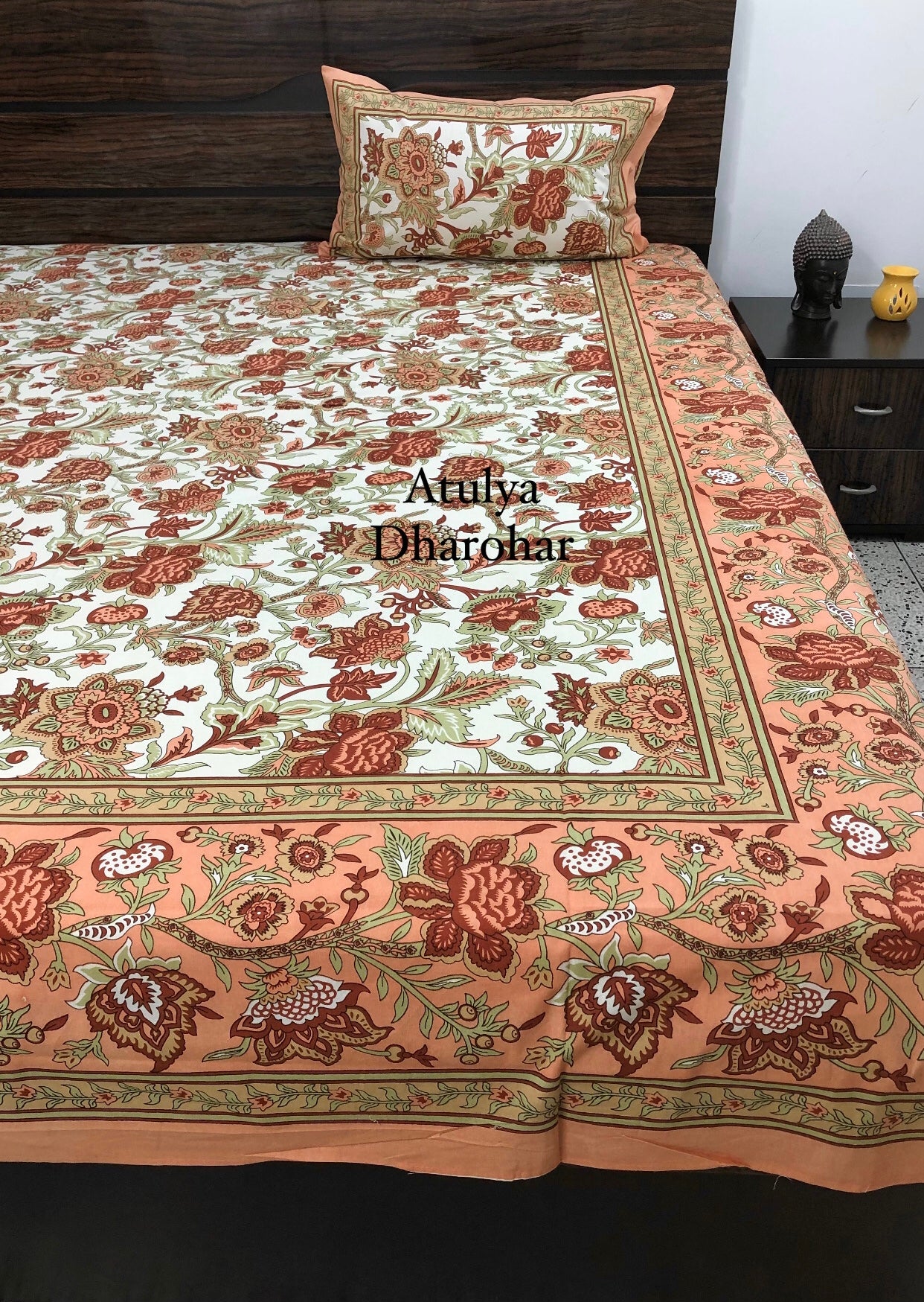 Orange Floral Jaal Bedsheet