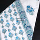 Blue and Teal Floral Motifs Hand Block Printed Waffle Cotton Towel