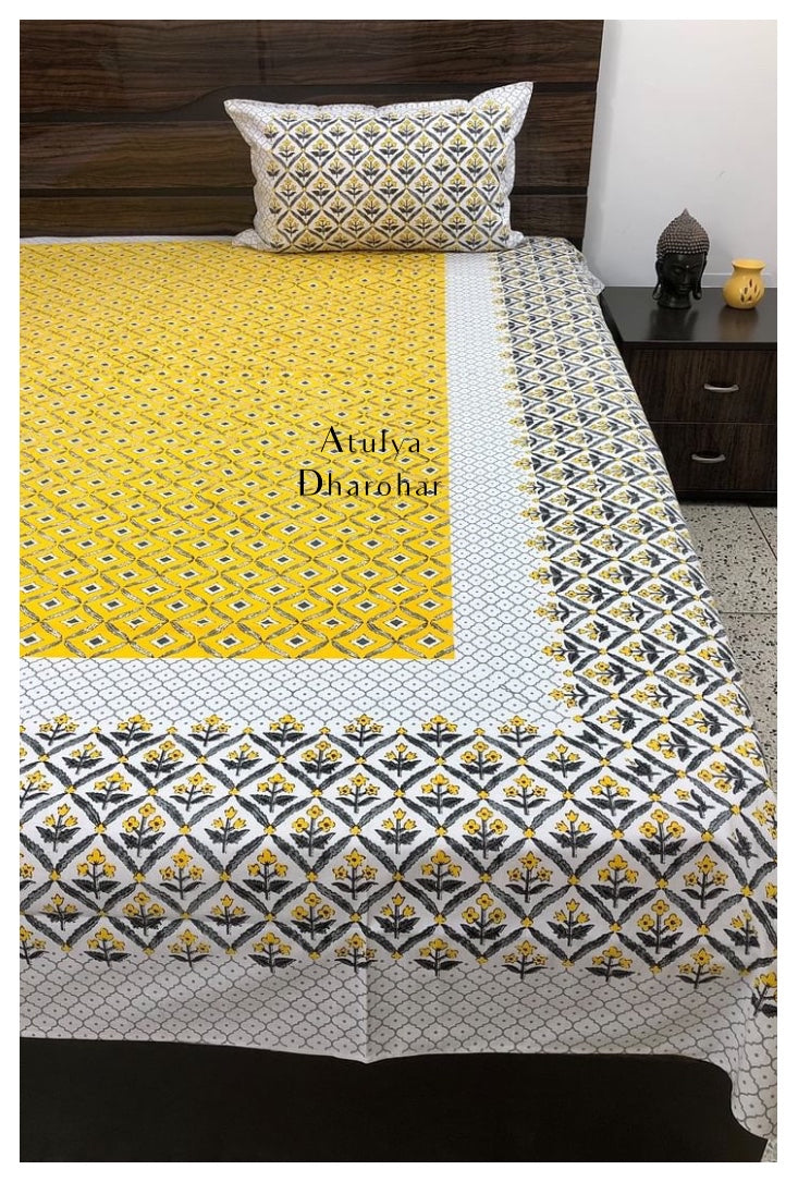 Yellow Mughal Jaal Bedsheet