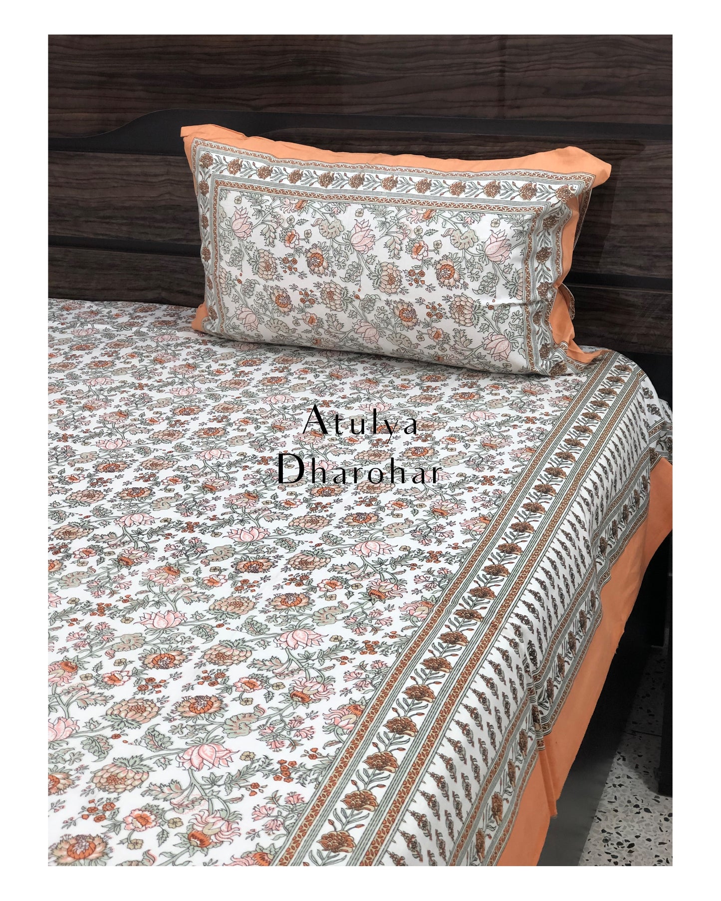 Orange Floral Jaal Super King Bedsheet