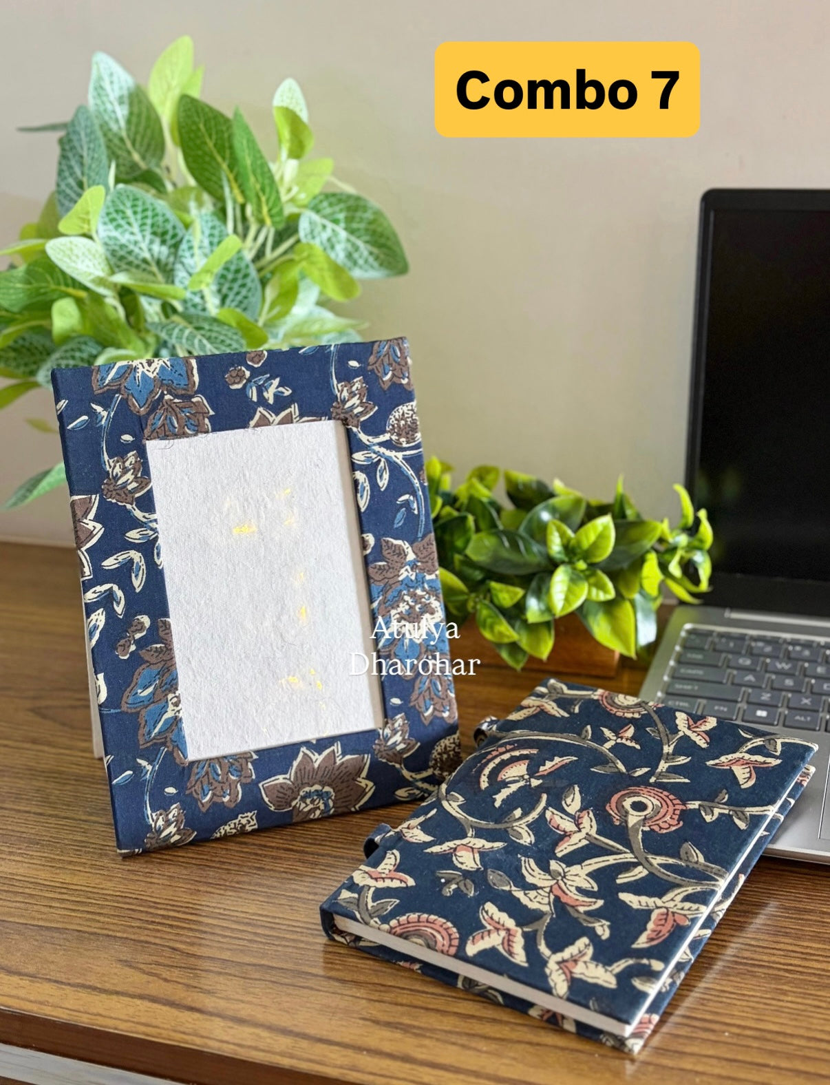 Block Print Handmade Paper Photo Frame and Journal Combo